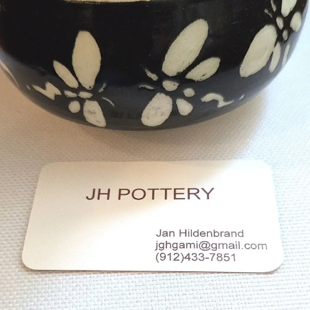 JH Pottery Handcrafted Black and Ivory Dragonfly Vase